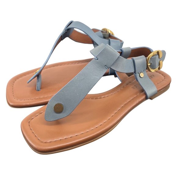NWOT Aerosoles Women's Size 6 Blue & Tan Thong Flat Summer Sandals - Picture 1 of 4